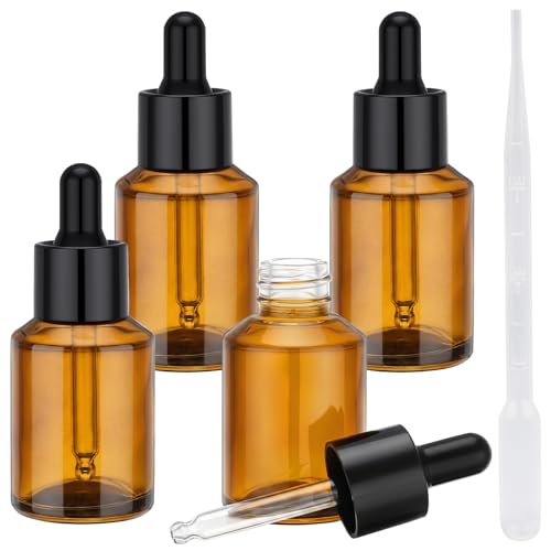 Segbeauty 1oz Amber Glass Dropper Bottles for Travel Toiletries, 4pcs Small Refillable Perfume Oil Bottles with Dropper, 30ml Travel Eye Droppers, Cosmetic Liquids Serum Container with Transfer Tool - color: Amber, style: 4pcs 1oz