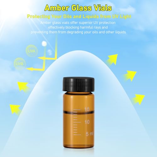 20mL Amber Glass Vials with Screw Caps & Scale, 36pcs