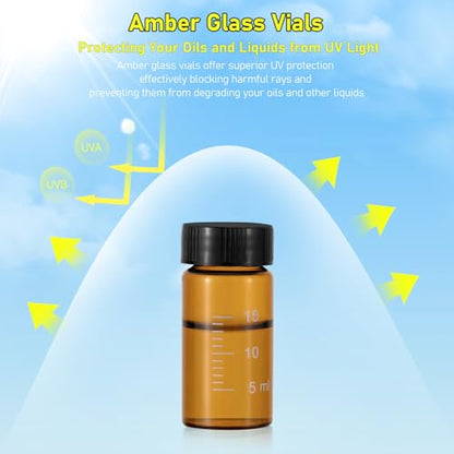 20mL Amber Glass Vials with Screw Caps & Scale, 36pcs