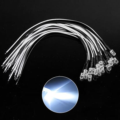 60pcs White Pre Wired Led Diode Lights 12v,5mm Led Light Emitting Diodes for DIY Scientific Experiment - color: White(60pcs)