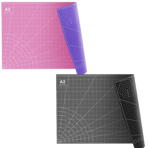 Self Healing PVC Cutting Mat, 2 pcs, 23" x 17", A2 - color: A2-Pink or Purple and Black or Gray