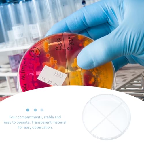 PartyKindom 10 Pack Transparent Petri Dish Four Compartments Cell Culture Dishes 3.54 X 3.54 X 0.59 in Scientific Teaching Aid for Biology Microbiology Lab Experiments