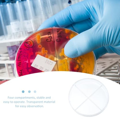 PartyKindom 10 Pack Transparent Petri Dish Four Compartments Cell Culture Dishes 3.54 X 3.54 X 0.59 in Scientific Teaching Aid for Biology Microbiology Lab Experiments
