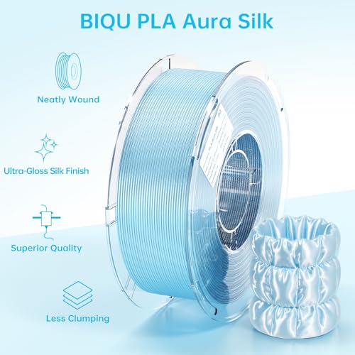 BIQU PLA Aura Silk 3D Printer Filament 1.75mm 1KG(2.2lbs), Ice Blue Silk - color: Ice Blue