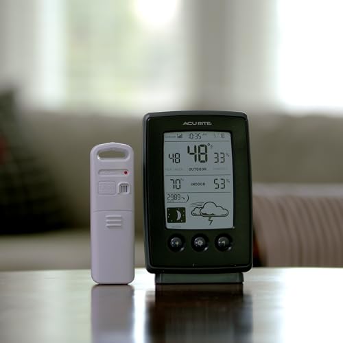 AcuRite Digital Weather Forecaster with Indoor/Outdoor Temperature, Humidity, and Moon Phase (00829), Black