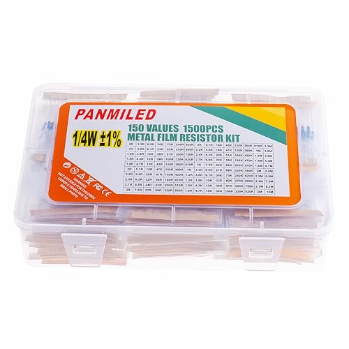 150 Values 1500 Pieces Metal Film Resistor Kit 0 ohm-10M ohm 1/4W 1% - style: 1/4W 1% 1500PCS