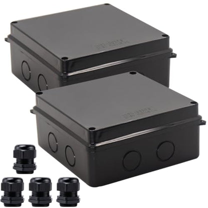 Project Box IP65 Waterproof Dustproof Junction Boxes ABS Plastic DIY Electronic Case, Indoor & Outdoor Electrical Box Power Cord Enclosure Black 150x150x70mm 2pcs - size: 5.9" x 5.9" x 2.8"(2pcs)
