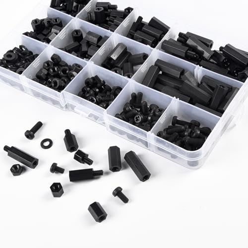 350Pcs M3 Male Female Nylon Hex Spacer Standoff Screws Nuts Assorted Assortment Kit Threaded Pillar for PCB Circuit Board Motherboard Standoffs Black - size: 350Pcs M3