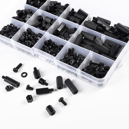 350Pcs M3 Male Female Nylon Hex Spacer Standoff Screws Nuts Assorted Assortment Kit Threaded Pillar for PCB Circuit Board Motherboard Standoffs Black - size: 350Pcs M3