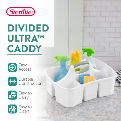 Sterilite Divided Ultra Caddy, Plastic Portable Organizer, White, 12-Pack - size: 12 Pack