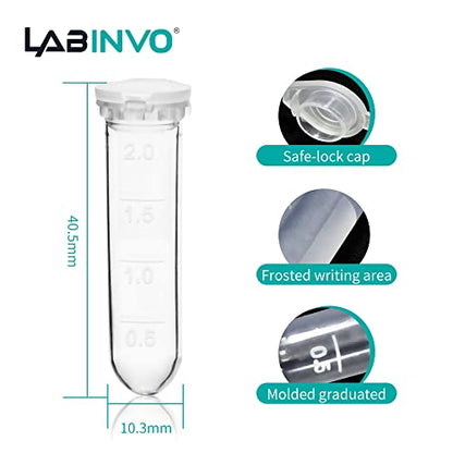 2ml Microcentrifuge Tubes with Safe-Lock Cap, Pack of 500, Round Bottom Centrifuge Tubes, PP Material, Molded Graduation 10.3x40.5mm, IN-MT20N - style: 2mL, 500PCS