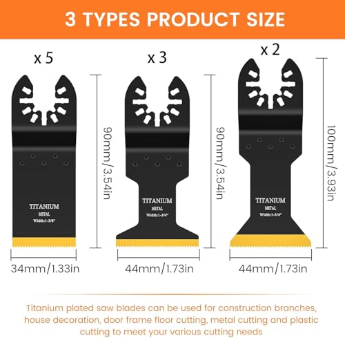 JTWEB Titanium Oscillating Tool Blade, 10PCS Oscillating Saw Blades Metal Cutting Multi Tool Blades Kits Wood and Metal Nails Plastic, Multitool Blades for Milwaukee Bosch Dremel Rockwell - color: 10PCS