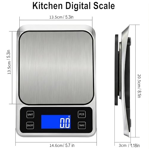 Kitchen Digital Scale, 0.1 g/0.001 oz High Precision Electronic Scale, Max 5 kg/11 lbs, Multiple Unit Conversion, Auto Power-Off/Tare/Counting Function, Stainless Steel Weighing Platform (Silver)