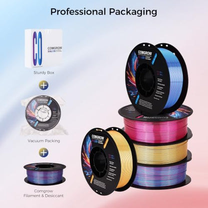 Comgrow Silk PLA 3D Printer Filament, Dual Color 2 in 1 Blue and Rose Red, 3D Printing PLA Filament 1.75mm, Dimensional Accuracy +/- 0.02 mm, 1KG Spool, Coextrusion Shiny Silk 3D Filament - color: Blue&rose Red