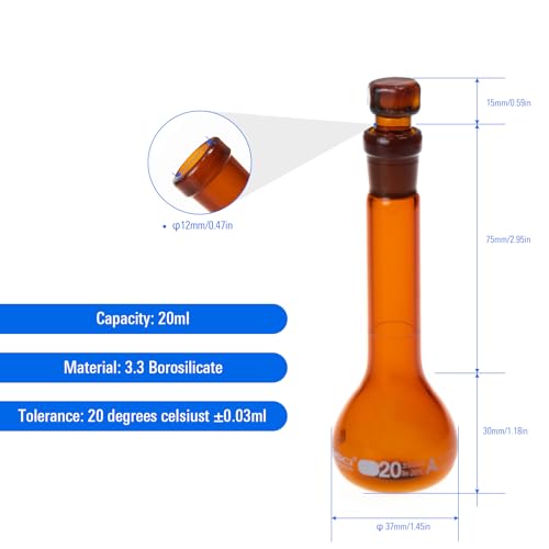 2PCS 20ML Volumetric Flask, Class A, Glass Stopper for Laboratory - color: Amber Glass, size: 20ML