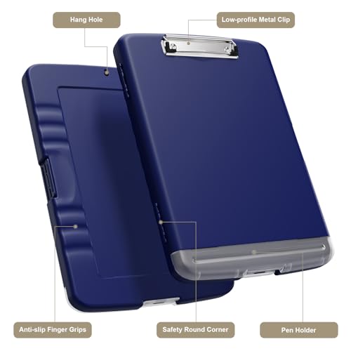 Piasoenc Clipboard with Storage, 8.5 x 11 Clip Board with Pen Holder,Blue - color: Navy Blue