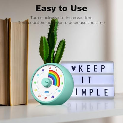 Visual Timer for Kids, 60-Minute Countdown Timer for Classroom Office Kitchen, Desk Timer Kids Time Management Tools with Silent Operation, Pomodoro Time Rainbow Pattern(Tiffany) - color: Tiffany