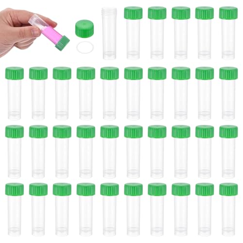 PATIKIL 5mL Plastic Cryogenic Vial, 36Pcs Cryogenic Storage Tube Lab Frozen Test Tube Container Storage Screw Cap for Lab Laboratory Science, Green Clear - color: Green, size: 5mL