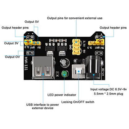 Breadboard Kit with Power Supply Module 2pcs 830 Point 2pcs 400 Point Solderless Breadboards 130pcs Flexible Jumper Wires 2pcs 9V Battery Clip Connector T-Type for Raspberry Pi