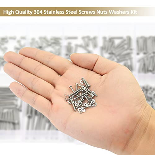 562 Pieces M2 x 4/6 /8/10 /12/16 /20mm Phillips Pan Head Machine Screws Nuts Washers Assortment Kit, 304 Stainless Steel, Fully Machine Thread - size: M2