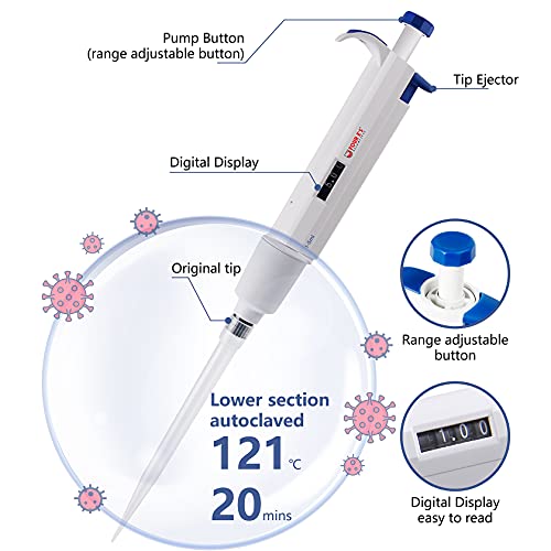 FOUR E'S SCIENTIFIC 1-5mL Pipette, Single-Channel Adjustable Pipettor - size: 08 (1-5ml)