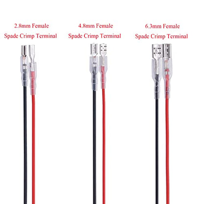 60Pcs 2.8mm 4.8mm and 6.3mm Female Spade Crimp Terminal with Insulating Sleeve and Wire,Female Spade Quick Splice Connector Assortment Kit with 25cm red Black Wires