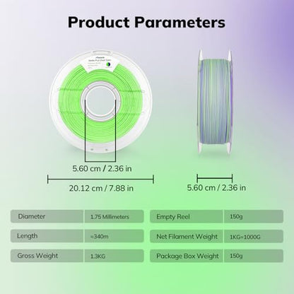 AMOLEN Matte PLA 3D Printer Filament 1.75mm Dual Color Green Purple 1KG - color: Green Purple