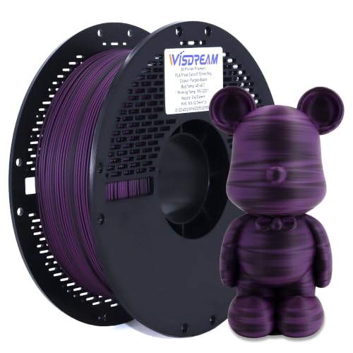 PLA Float Color 3D Printer Filament, Dual-Color Flow Effect Across Smooth Surfaces,1.75mm,1kg(2.2 lbs) Best Suited for Large, Smooth-Surface Models (Purple-Black) - color: Pla Float Color Purple-black