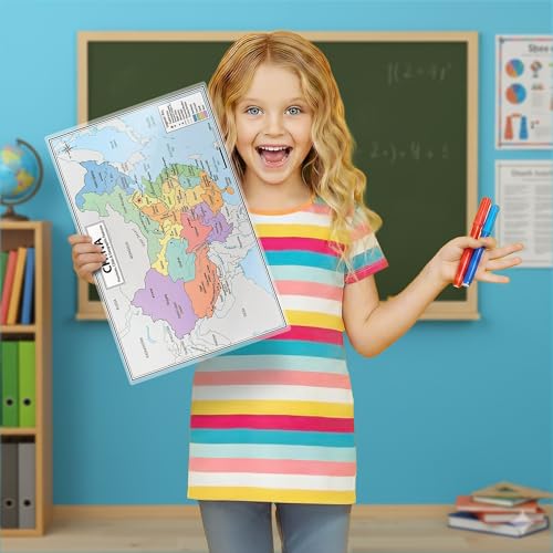 China Map Poster 11x17 | Laminated Double-Sided Geography Chart with Color Map Front & Blank Outline Back | Reusable Classroom & Homeschool Learning Tool - color: China