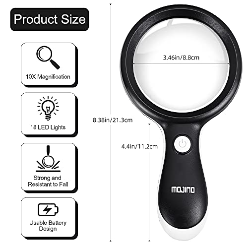 10X Lighted Large Handheld Reading Magnifier Glasses