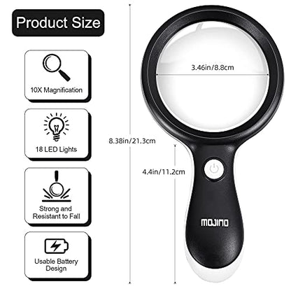 10X Lighted Large Handheld Reading Magnifier Glasses