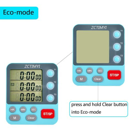 Dual Digital Timer for Kitchen Cooking, 3 Channels Count Down/Up Triple Timer for Kids, Presets Memory Large Display & Magnetic Back Adjustable Alarm Volume, Suit for Kids Teachers Studying, Green