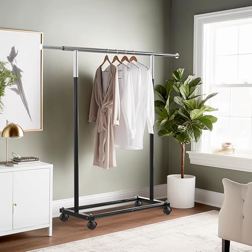 Simple Houseware Standard Rod Garment Clothing Rack, Black - color: Black