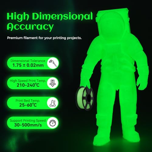 FLASHFORGE Glow in The Dark Rapid PLA Filament 1.75mm, High Flow Speedy 3D Printer Filament Luminous Green, Max 500mm/s High-Speed Printing, High Brightness and Long-Lasting Glowing Effect - color: Luminous Green