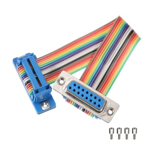 MECCANIXITY IDC Rainbow Wire Flat Ribbon Cable DB15 Male to DB15 Female 3.9 Inch Length 2.54mm Pitch Breadboard Jumper Wires for Electronic Projects - size: 3.9 Inch, style: DB15 Male to DB15 Female