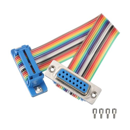 MECCANIXITY IDC Rainbow Wire Flat Ribbon Cable DB15 Male to DB15 Female 3.9 Inch Length 2.54mm Pitch Breadboard Jumper Wires for Electronic Projects - size: 3.9 Inch, style: DB15 Male to DB15 Female