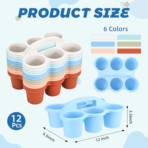 12 Pcs Classroom Caddy Bulk - Plastic 6 Compartments Table Storage Caddy with Handle for School Pencil, Crafts Marker, Crayon Art, Drink Cup Delivery - color: Boho Colors