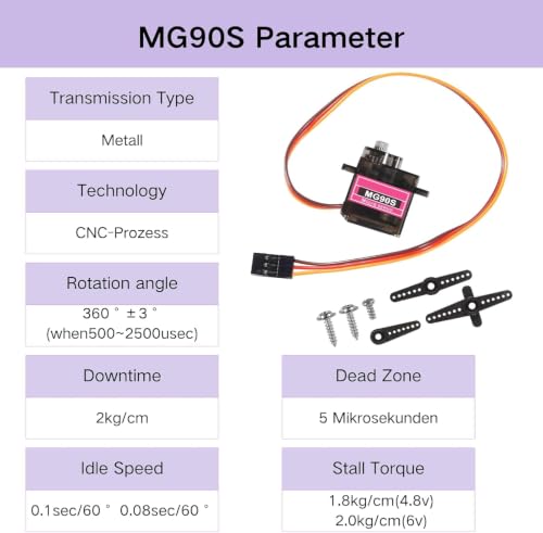 8PCS MG90S Micro Servo Motor, 9g 360° Metal Gear Digital Servo - color: MG90S 9G. 360°