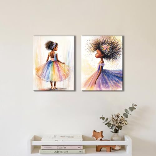 Black Girl Princess Wall Art,Cute Girl Rainbow Ballet Art Decor 16X12In - color: 16x12inch (Framed)m