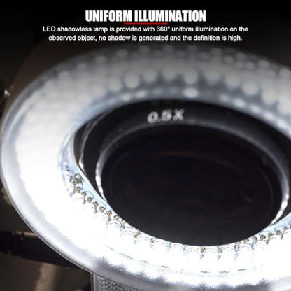 5W 56 LEDs Universal Microscope Ring Light, Adjustable Brightness, Flicker-Free, for 30mm to 63mm Stereo Microscope Eyepieces