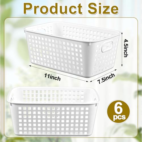 gisgfim 6 Pack Medium Plastic Book Baskets 11 × 7.5 × 4.5 inches Classroom Storage Baskets for Papers Book Storage Plastic Baskets Versatile Storage Solution for Classroom HOM and Office (White) - color: White