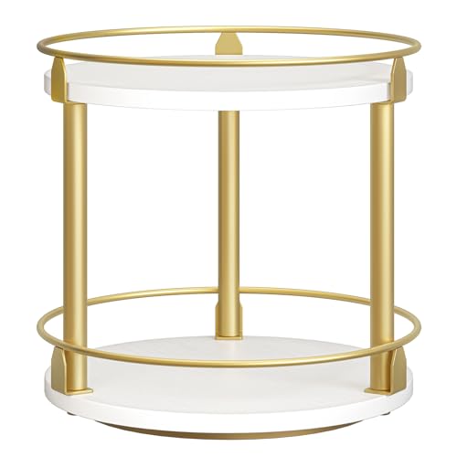YATINEY Lazy Susan Organizer, Rotating Spice Rack, 2 Tier Spice Turntable Organizer, Industrial Turntable Spice Holder, for Kitchen Countertop and Cabinet, Compact and Versatile, White and Gold SR22DW - color: White + Gold, size: 10.2"L x 10.2"W x 11"H