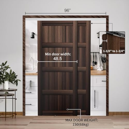 Heavy Duty Bypass Sliding Closet Door Track Hardware 96", 8 FT Aluminium Pocket Track Rail Set, Smoothly and Quietly, for 2 Door System,Silver - size: XC40 96"