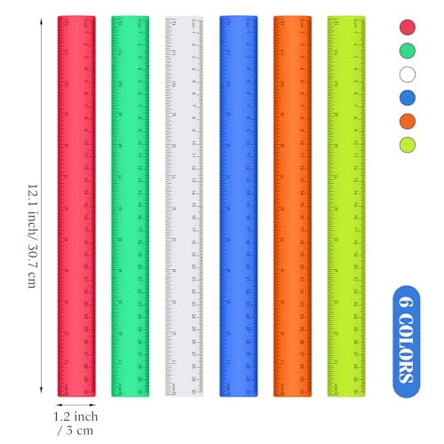 Zonon 6 Pcs 12 Inch Plastic Rulers Flexible Metric, Solid Colorful - color: Solid Colorful, size: 12 Inch
