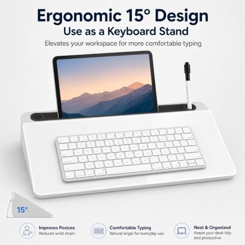 Glass Desktop Whiteboard,Dry Erase Board Buddy Keyboard Stand - color: Black&white