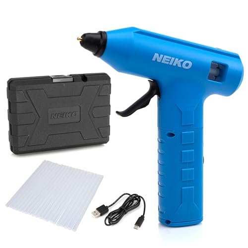 NEIKO 10582A Cordless Glue Gun, 20W Rechargeable, 20 Glue Sticks Included, Wireless Anti Drip Nozzle Mini Glue Gun for Arts and Crafts, Mini USB Charging Port, Insulated Nozzle - style: Cordless Quick Heating Glue Gun