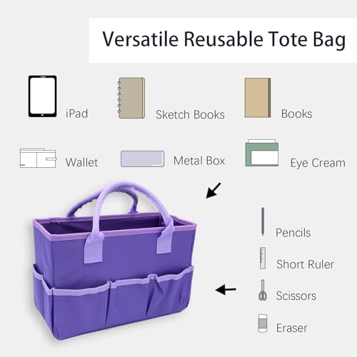 Cupohus Art Organizer Craft Storage Tote Bag with Multiple Pockets Purple - color: Purple
