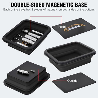 GOOACC 3 Sizes Collapsible Magnetic Parts Tray Set Black - color: Black