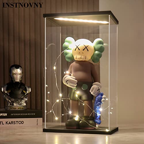 Acrylic Display Case for Collectibles Clear Acrylic Boxes for Display Action Figures Dolls Lighted Trophy Gundam Display Case Dustproof Storage Box(Black-Solid Yellow; 13.8*9.8*21.7 inch) - color: Black-solid Yellow, size: 13.8*9.8*21.7 inch