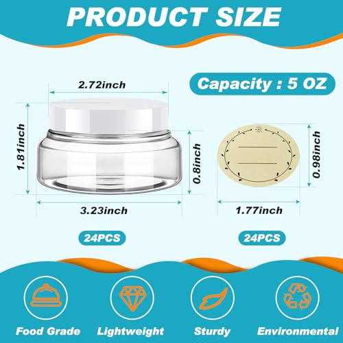 24 Pack Plastic Cosmetic Jars with Lids Label, 5 oz, White - color: White, size: 5 oz